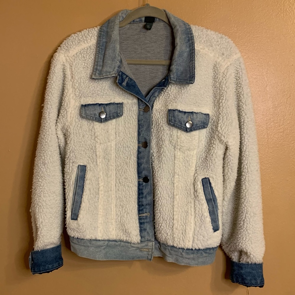 Denim and Faux Sherling Trucker Jacket